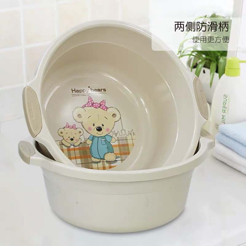 顺美2555、2556、2557家用脸盆大号加厚洗脸盆子带把手塑料盆防滑手柄洗衣盆洗脚盆产品图