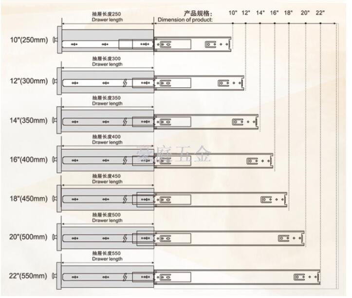 消音三节抽屉轨道 家装柜门抽屉轨道 4510-30CM详情图10