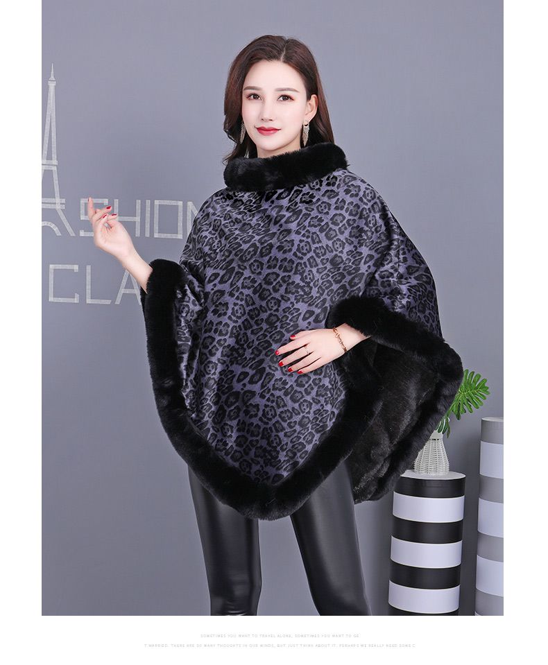 Autumn And Winter Leopard Print Imitation Rex Rabbit Warm Thick Women's Cover Imitation Fur Shawl With Flannel Fabric To Keep Warm Application Scenario