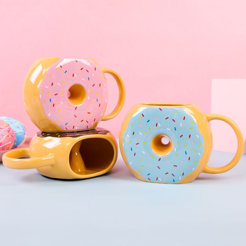 Creative Cute Cartoon Donut Cup Shape Cup Donut Ceramic Mug Donut Cookie Breakfast Cup Specification drawing