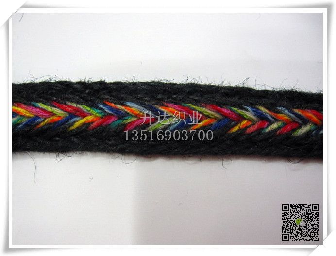 24麻绳+七彩毛线织带 民族风织带 黑色 2.0CM