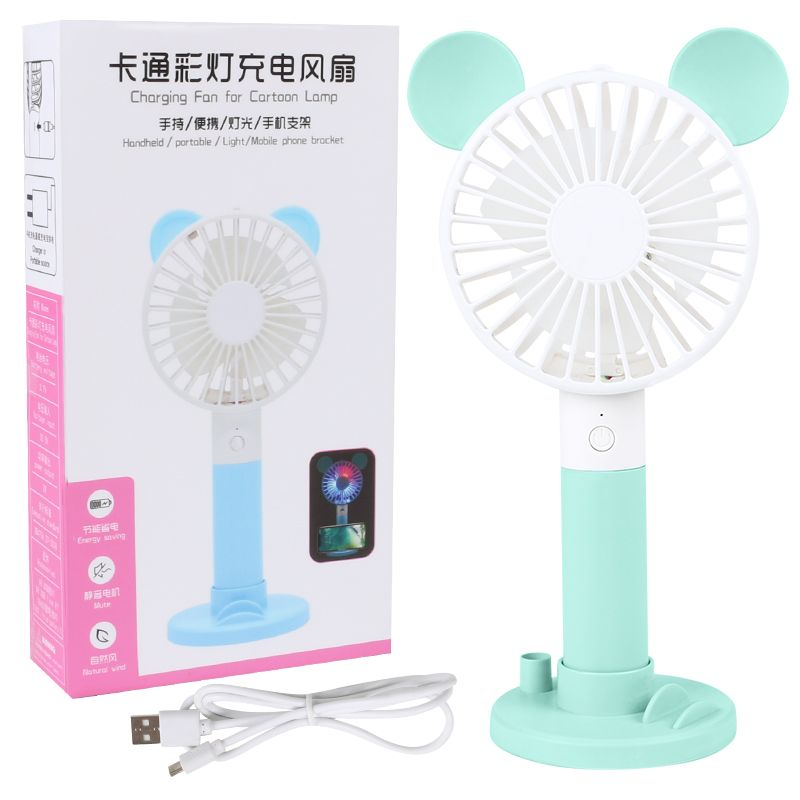 Hot-selling cartoon mini electric fan with base, office desktop silent home bedside fan, dormitory student fan detail image 2