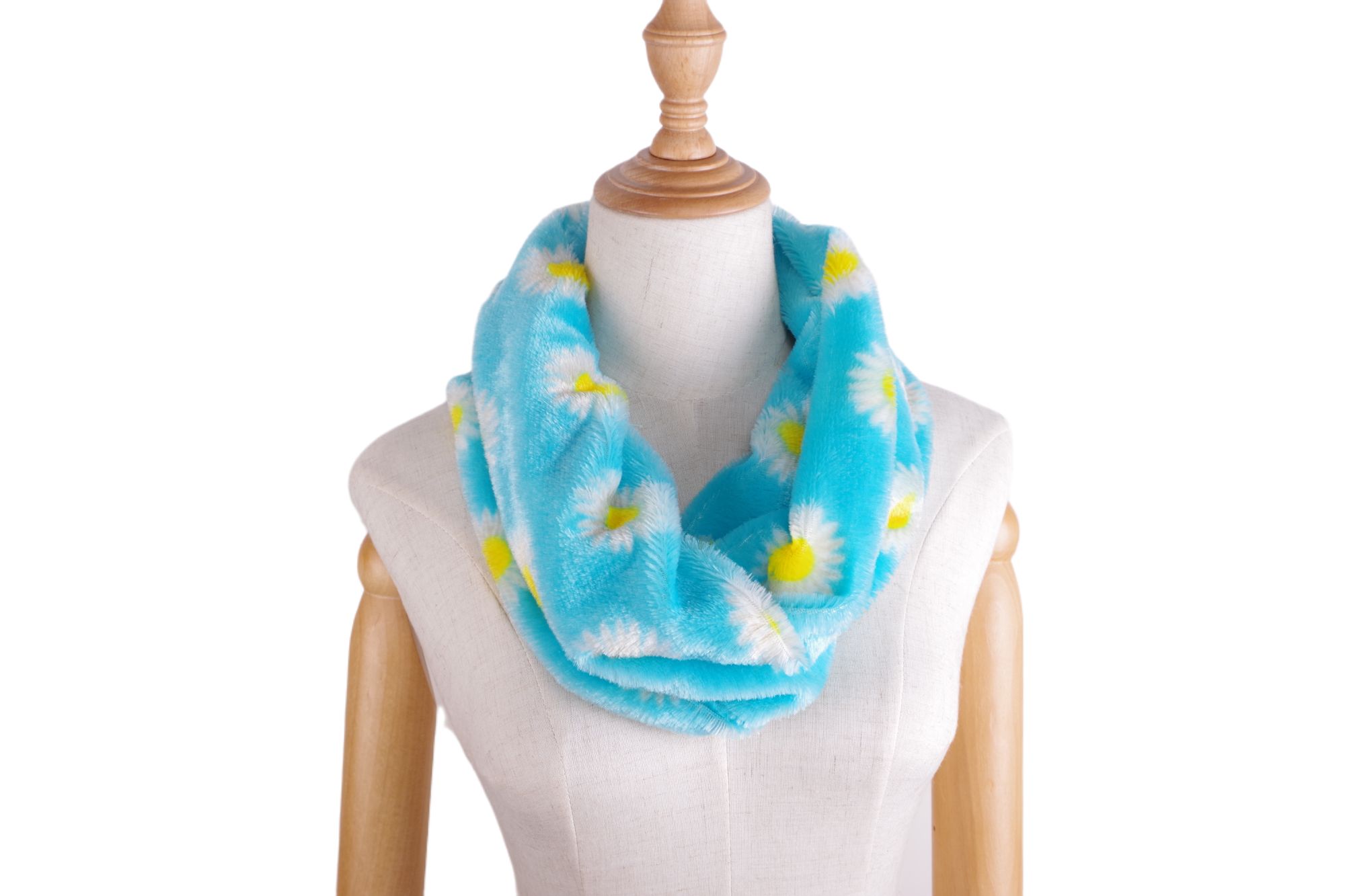 Winter short scarf with rabbit hair tie-dyed and small Daisy print