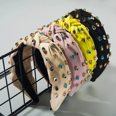 Ins Europe And The United States High Quality Fabric Full Diamond Headband Female Knotting Color Fashion Pleated Headband All Go Out Hair Accessories