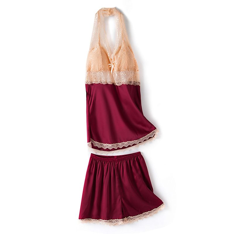 2020 Pajama Ladies Lace Halter Shorts Two-Piece Sexy Ice Silk Home Wear With Chest Cushion Application Scenario