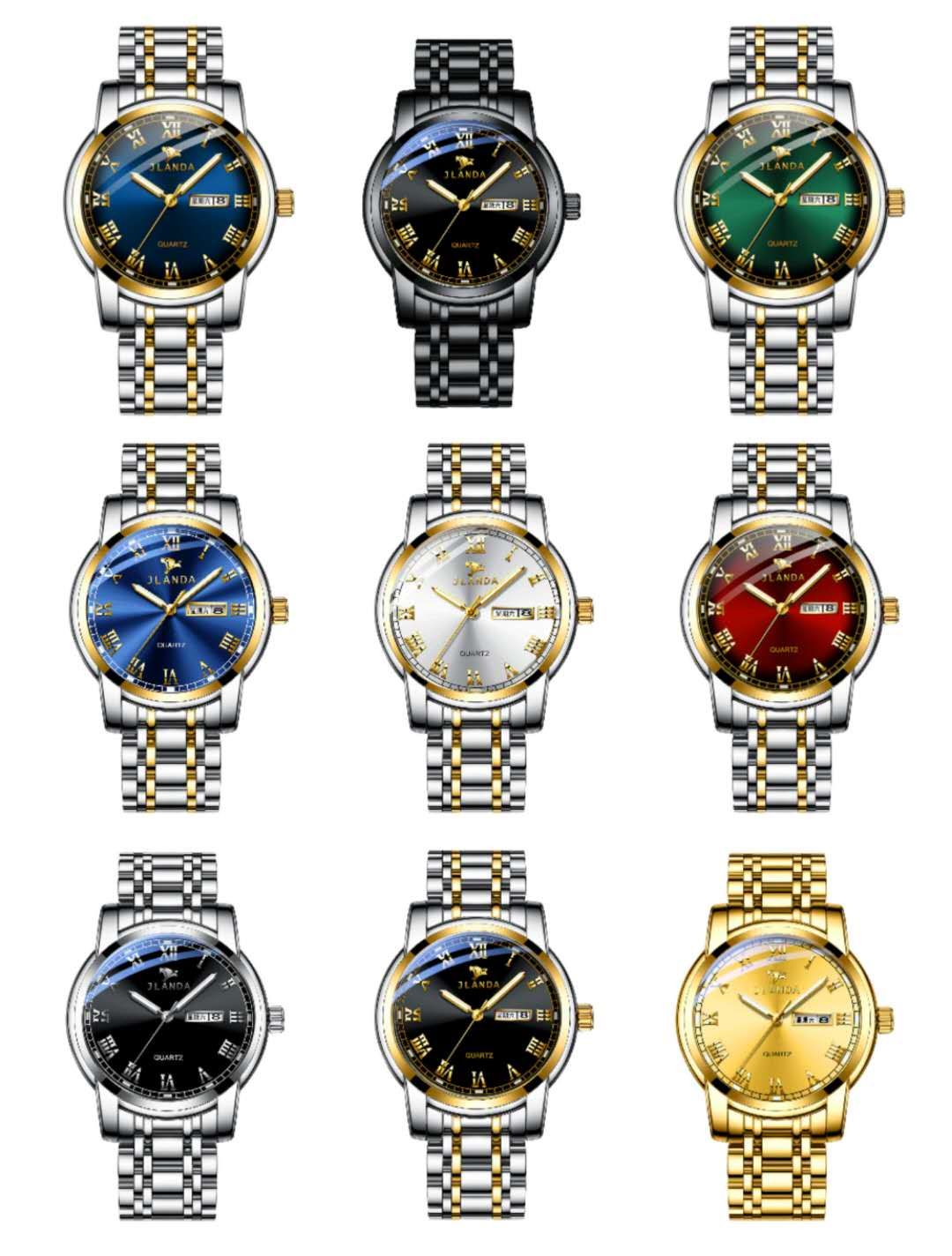 Men's double calendar steel band couple waterproof watches at street stalls