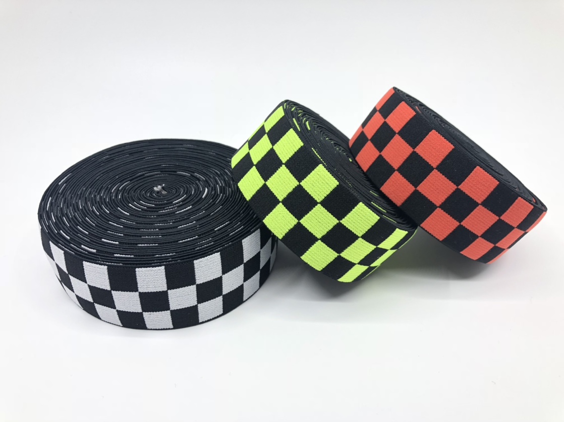 Elastic ribbon jacquard black and white grid