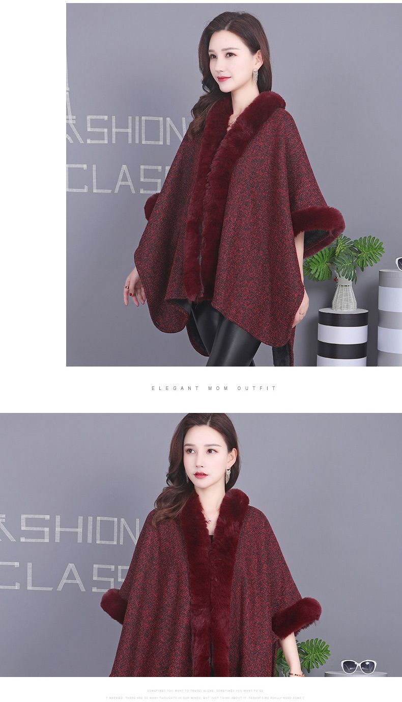 New autumn and winter faux fur shawl, faux rex rabbit fur jacket cape, mid-length fur style detail image 6