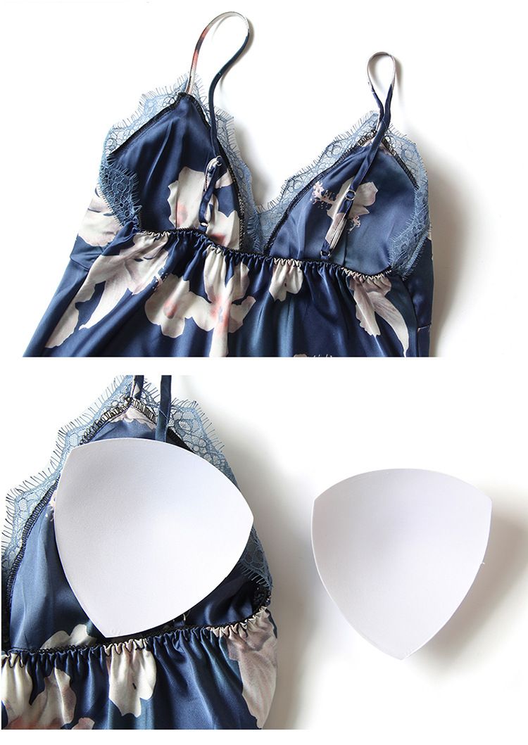 Pyjamas Women Summer Sexy Ice Silk Halter Shorts Set Korean Printed Two-Piece Set With Chest Cushion Back Heart Home Wear Specification drawing