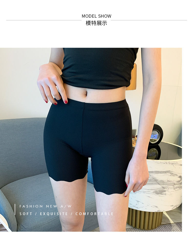 Tmall supply safety pants, anti-leakage women's mid-waist threaded wooden dale thin, seamless three-point base shorts detail image 4
