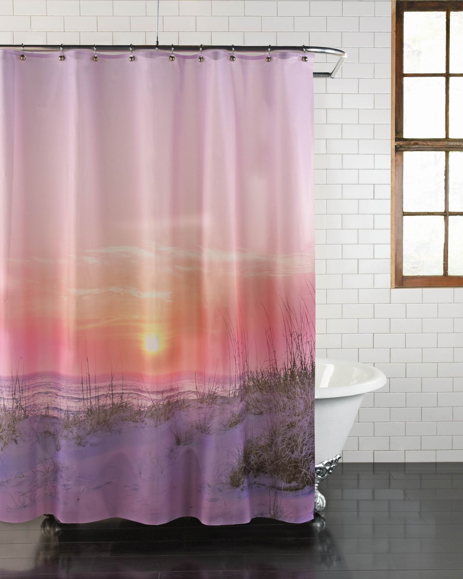 Hot red sun sunrise simple polyester shower curtain waterproof and mildew-proof metal buttonhole spot from a direct supplier thumbnail