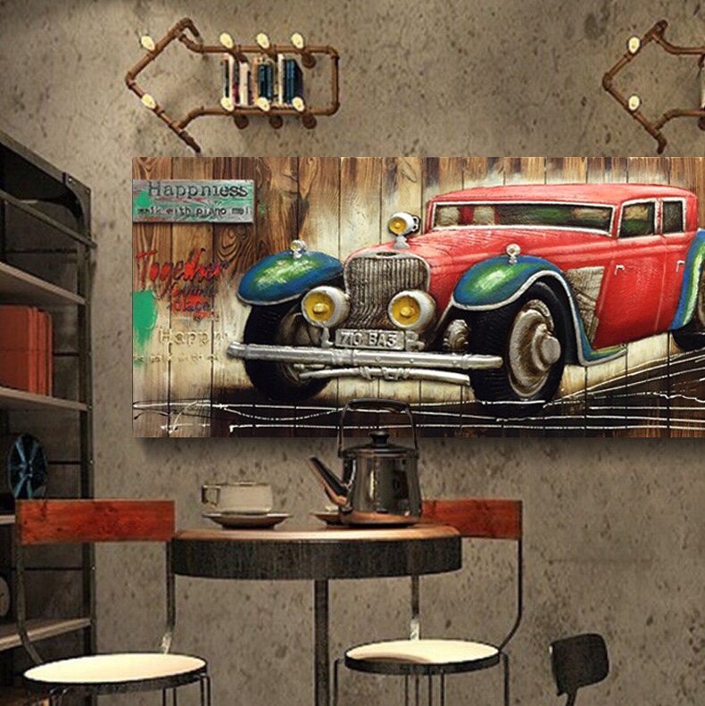 厂家直销批发美式复古立体机车木板壁画饭店餐厅酒吧咖啡厅墙面立体装饰画详情图2