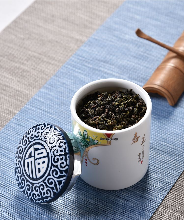 Chinese wind spring, summer, autumn and winter four seasons ceramic tea canister relief seal cover tea canister storage tea canister tea box thumbnail