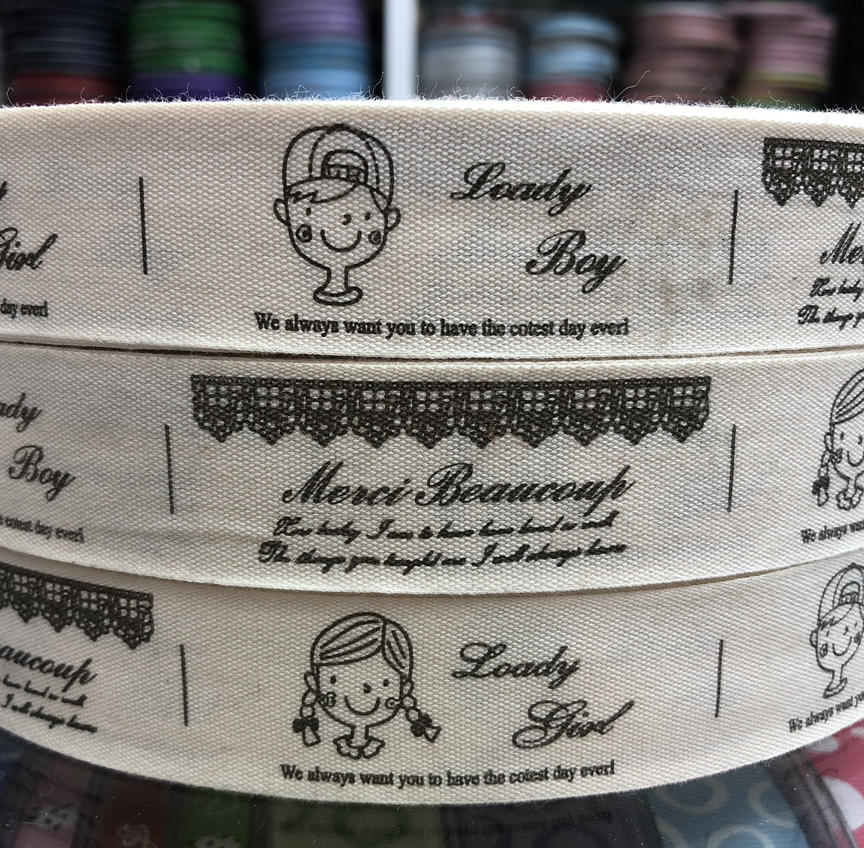 2.5cm棉带单色印刷男孩女孩，礼品包装。可定制