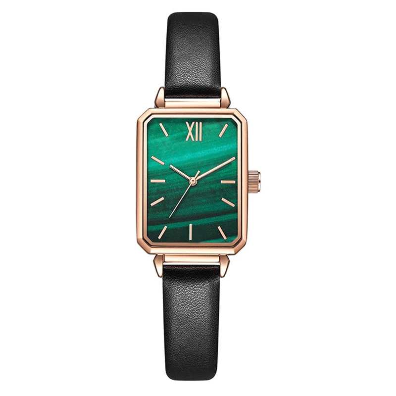 A genuine leather waterproof peacock green lady's small square watch was live-streamed by a social media celebrity