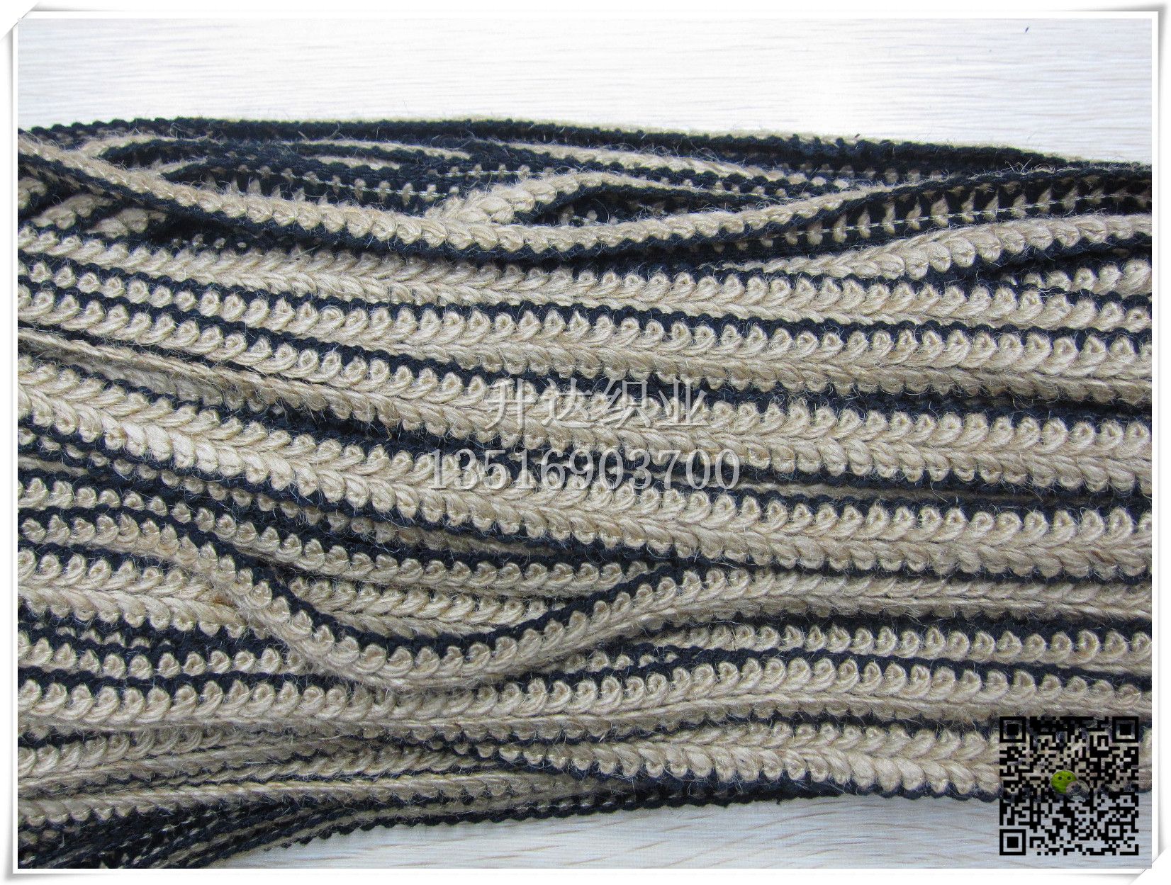 本色麻绳+黑色棉绳蜈蚣带 鞋材帽子装饰带 2.0CM宽详情5