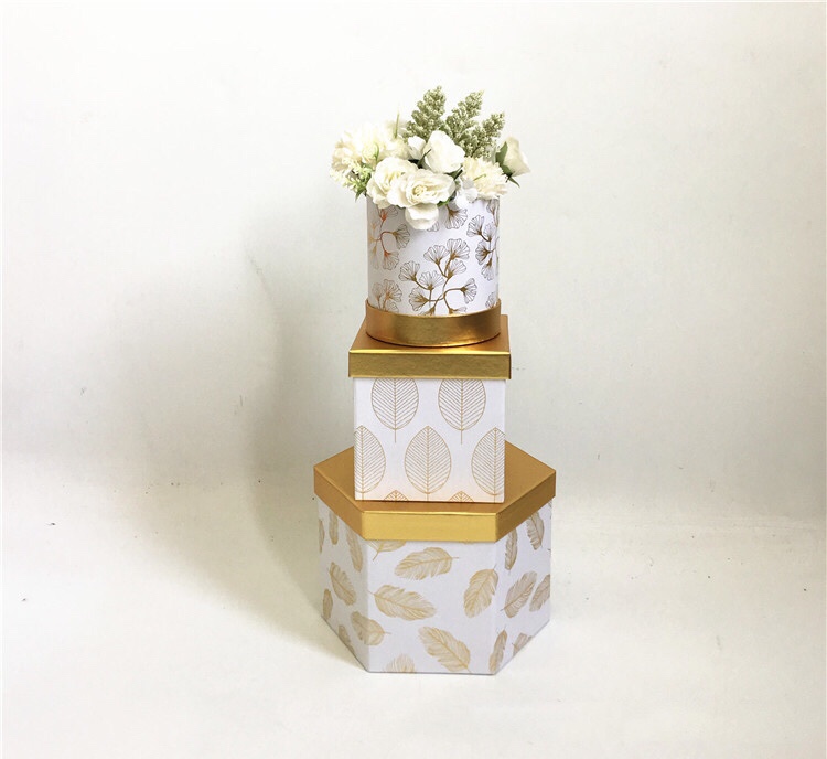 不规则套三树叶纹路烫金礼品盒伴手盒鲜花盒情人节礼物细节图