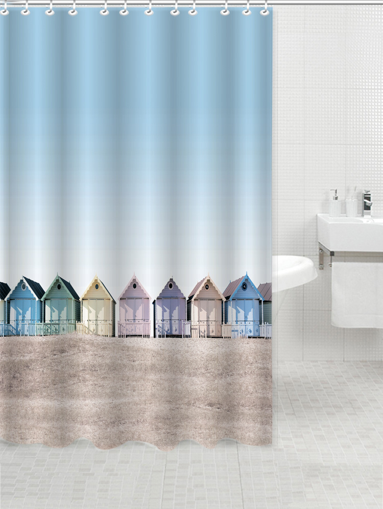 Hot love town simple polyester bath curtain waterproof and mildew-proof metal buttonhole spot a batch of manufacturers direct supply thumbnail