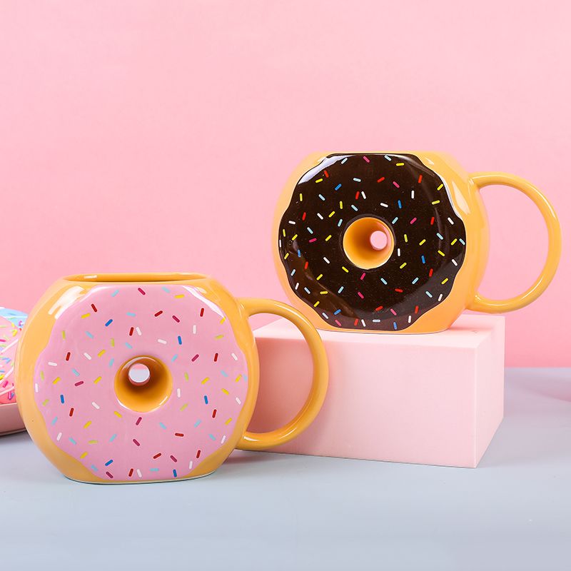 Creative Cute Cartoon Donut Cup Shape Cup Donut Ceramic Mug Donut Cookie Breakfast Cup details Picture