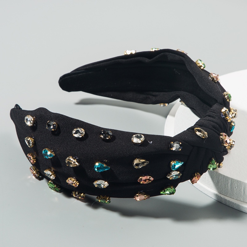 Ins Europe And The United States High Quality Fabric Full Diamond Headband Female Knotting Color Fashion Pleated Headband All Go Out Hair Accessories Specification drawing