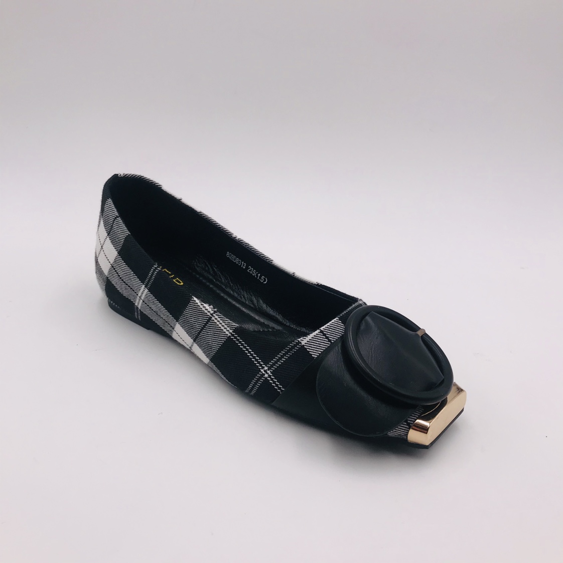 女式苏格兰格纹红黑平底舒适百搭单鞋细节图