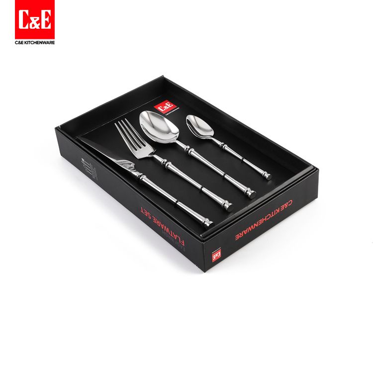 C&E Creative kitchen products 304 stainless steel tableware set of four knuckle handle high-end knife and fork soup spoon dessert spoon thumbnail