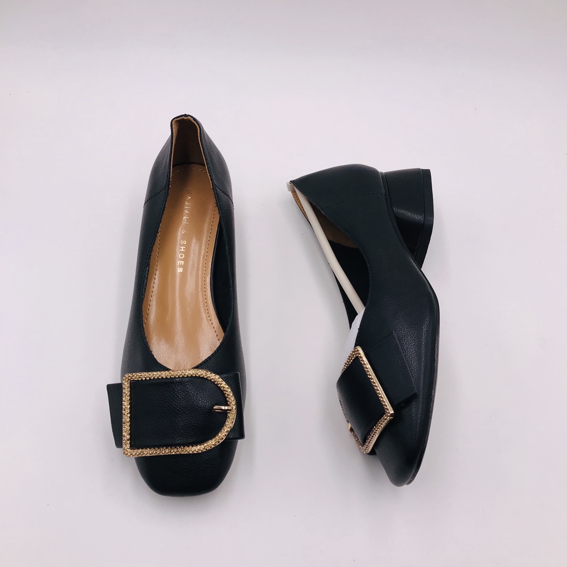 Women's golden diamond horseshoe buckle low-heeled comfortable and versatile single shoes