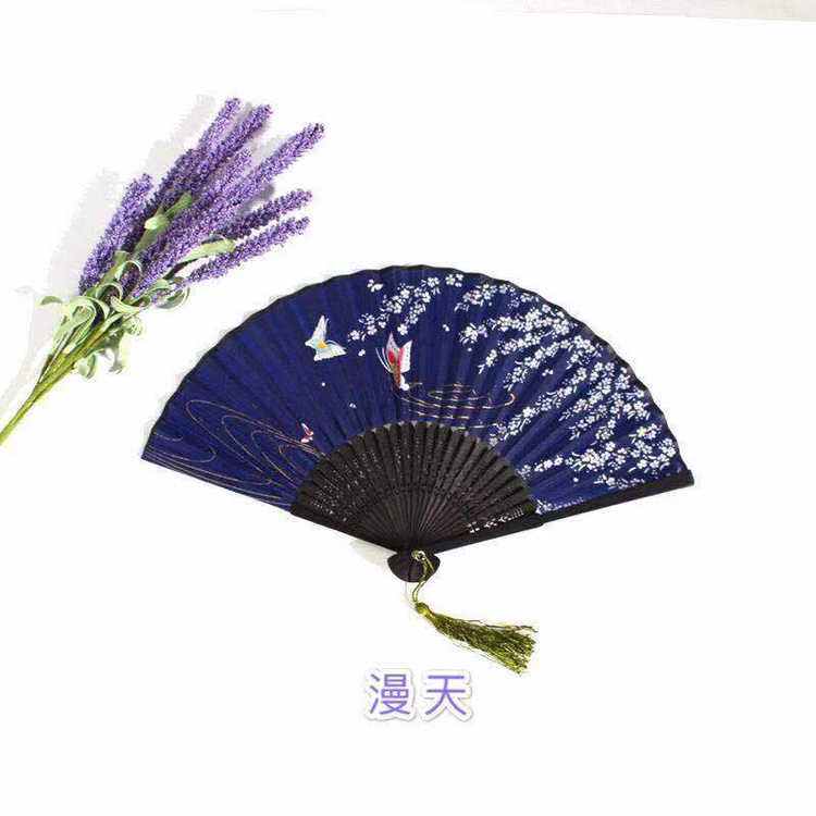 新款一笑扇女折扇中国风复古风日韩扇子竹艺详情图9