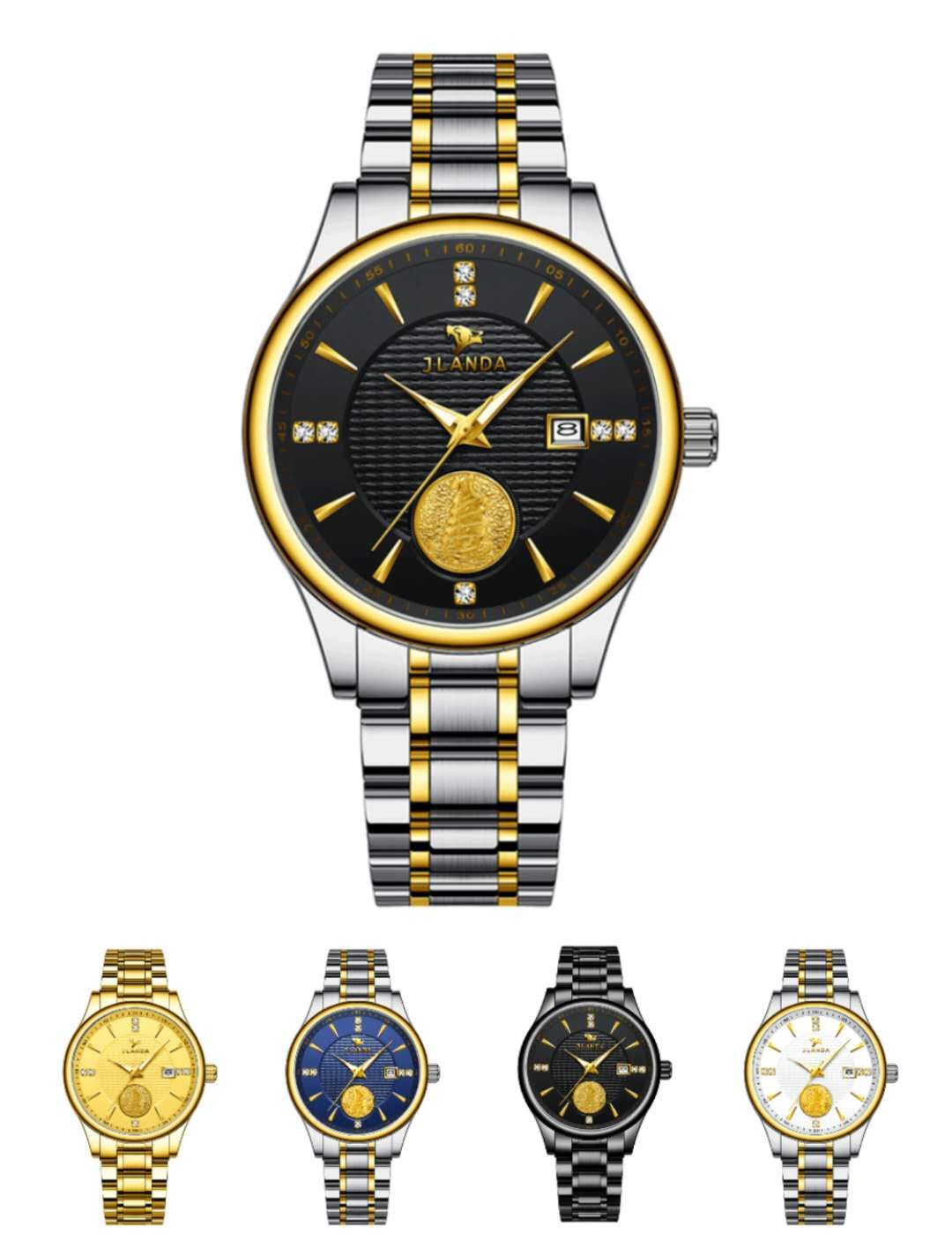 Stainless steel watch strap double calendar waterproof couple street stall