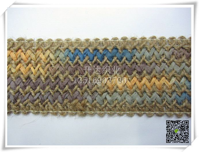 本色麻绳+黄蓝段染拉拉草编织带 鞋材 5.5CM宽详情图2