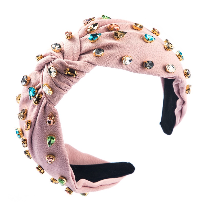 Ins Europe And The United States High Quality Fabric Full Diamond Headband Female Knotting Color Fashion Pleated Headband All Go Out Hair Accessories Item Picture