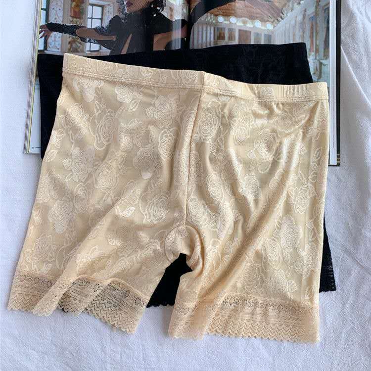The Internet has gone viral with ice silk nylon jacquard lace edge summer anti-exposure, fat and plus-size mid-high-waisted safety pants detail image 1