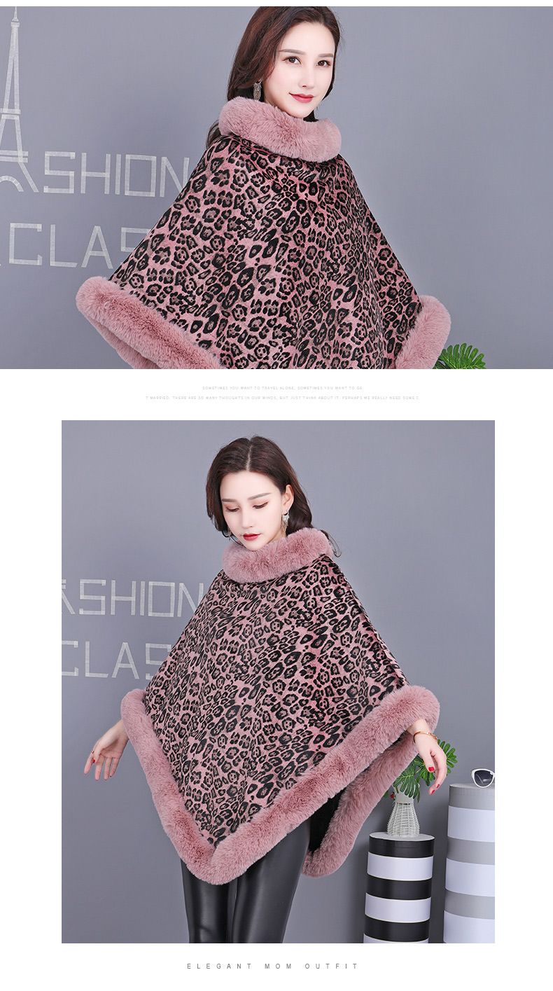 Autumn And Winter Leopard Print Imitation Rex Rabbit Warm Thick Women's Cover Imitation Fur Shawl With Flannel Fabric To Keep Warm undefined