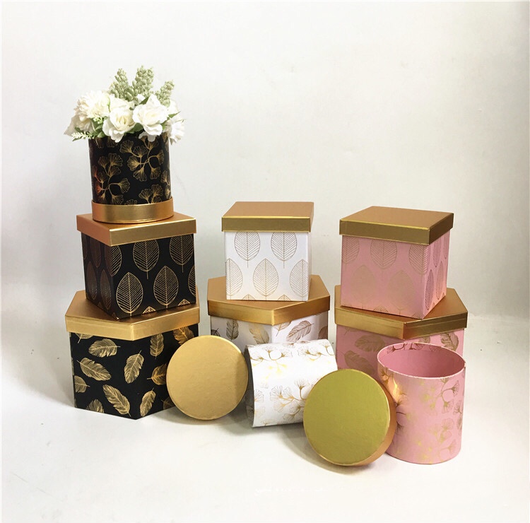 不规则套三树叶纹路烫金礼品盒伴手盒鲜花盒情人节礼物