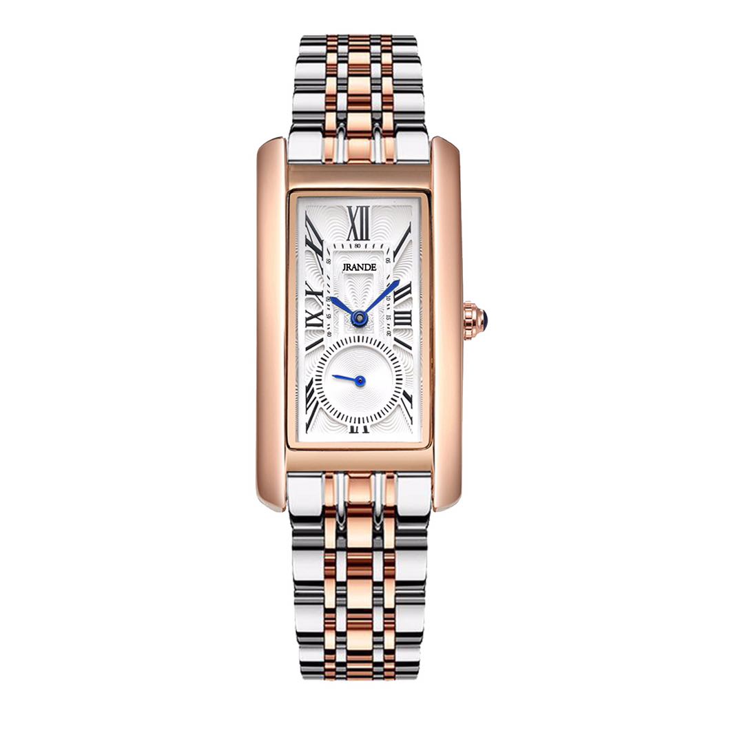 Cartier rectangular 2 - pin half stainless steel watchband waterproof women's watch details Picture