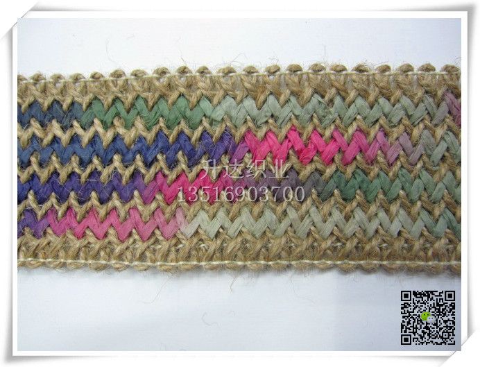 本色麻绳+红色系段染拉拉草编织带 鞋材 5.5CM宽详情图2