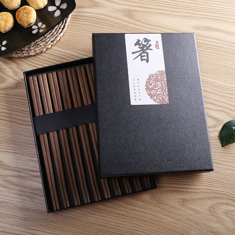 10双礼盒装红檀木筷子 无漆无蜡木质快子实木防滑耐高温餐具批发详情图2