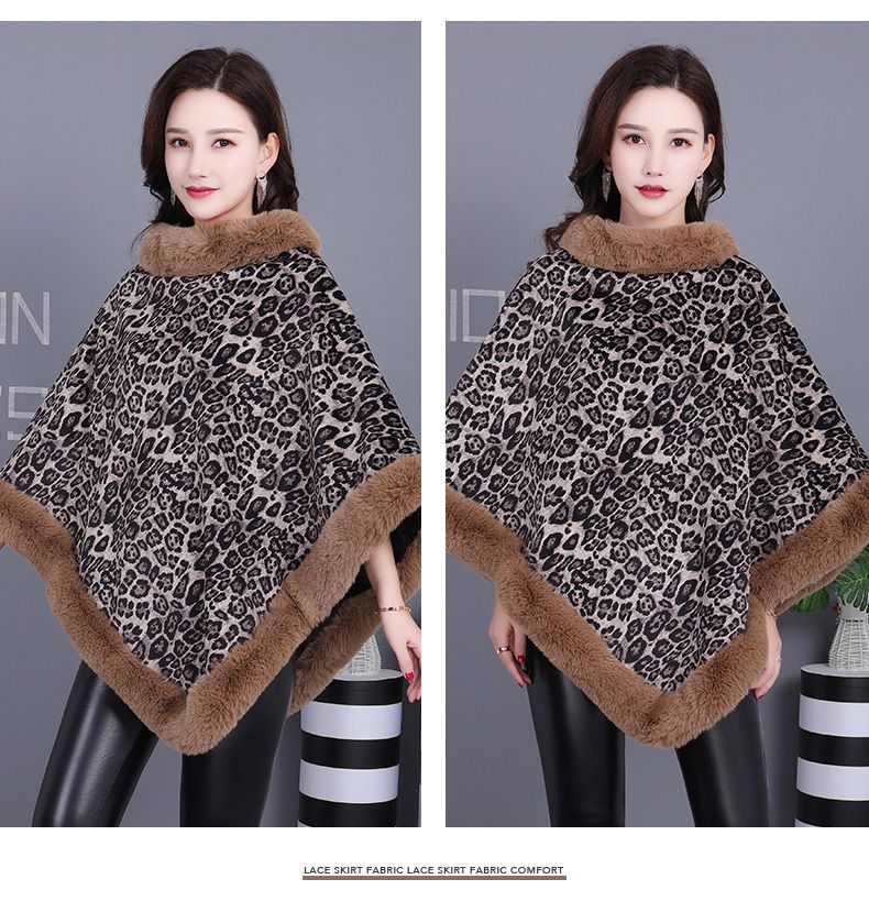 Autumn And Winter Leopard Print Imitation Rex Rabbit Warm Thick Women's Cover Imitation Fur Shawl With Flannel Fabric To Keep Warm Item Picture