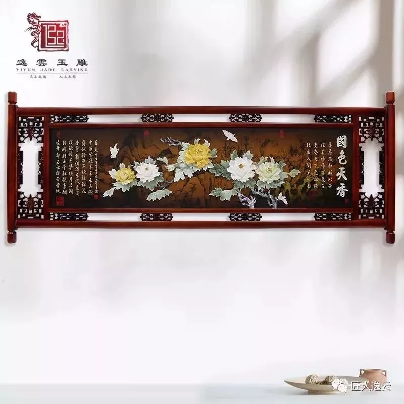 95*248花开富贵玉雕画客厅玉雕画沙发背景壁画走廊装饰画茶楼会所挂画细节图