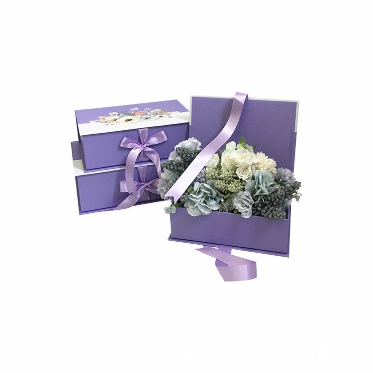 翻盖两色丝带鲜花礼品盒套二伴手礼插花盒产品图