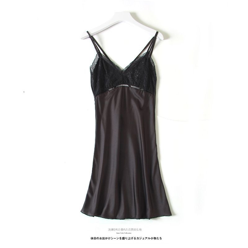2020 Halter Sexy Nightgown With Breast Pad Summer Thin Pajama Ladies Ice Silk Back Sexy Lace Home Wear Application Scenario