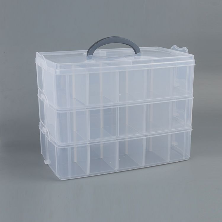 Multi-functional detachable large three-layer portable plastic box, cosmetic and jewelry box, toy and sock storage box, transparent