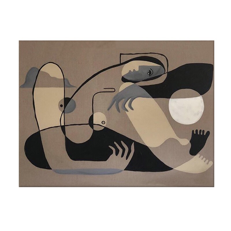 现代艺术人物装饰画壁画餐厅手绘油画简约客厅横版抽象挂画
