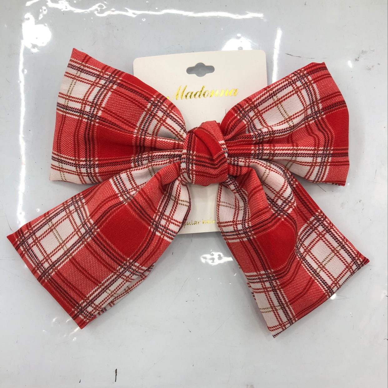 Japanese simple grid bowknot hairpin hair accessories large Korean version of the top clip lovely hair card web celebrity headwear women big red thumbnail