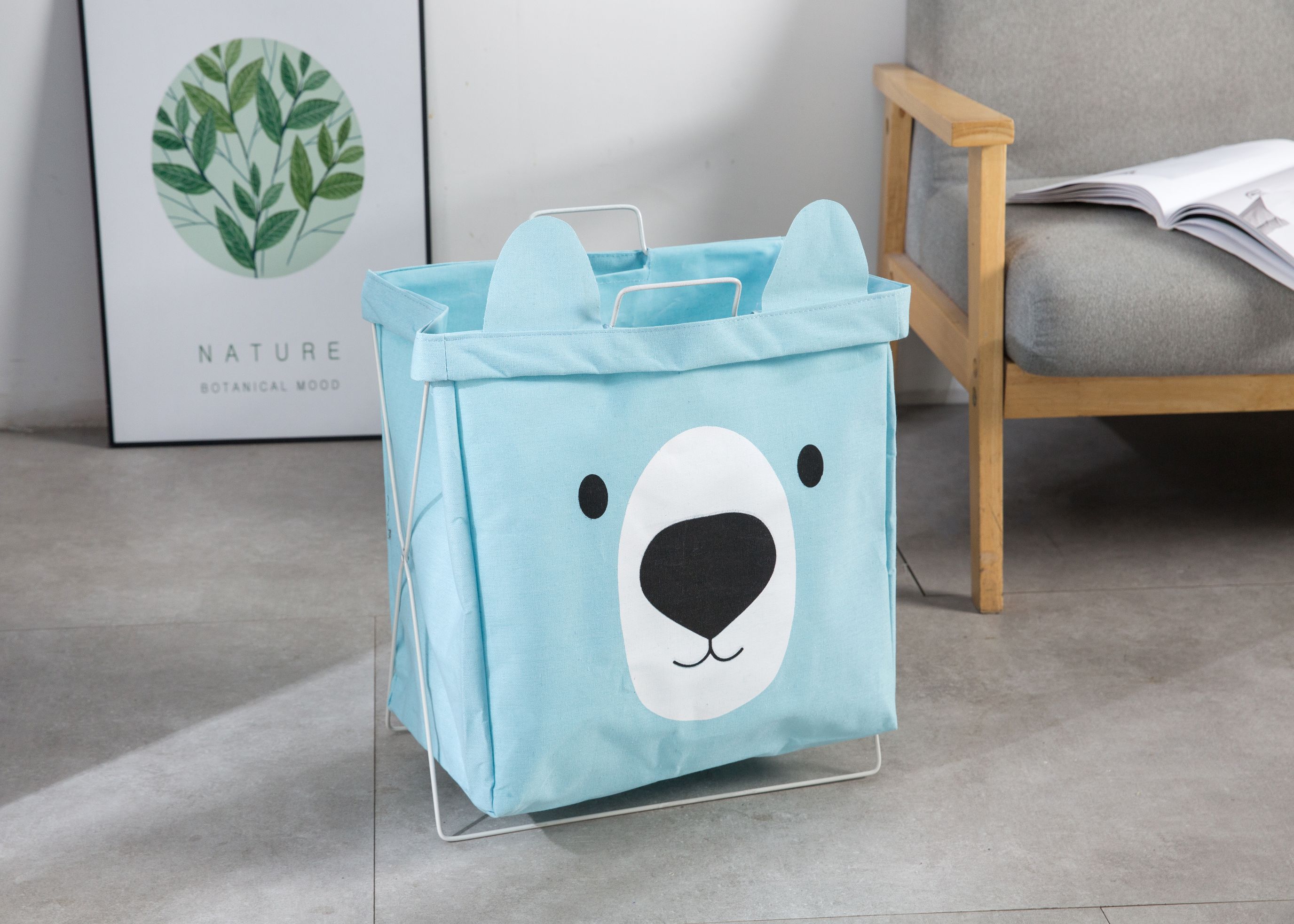 Ins Nordic Style Foldable Cartoon Dirty Clothes Basket Cotton Linen Iron Rack Clothes Toy Storage