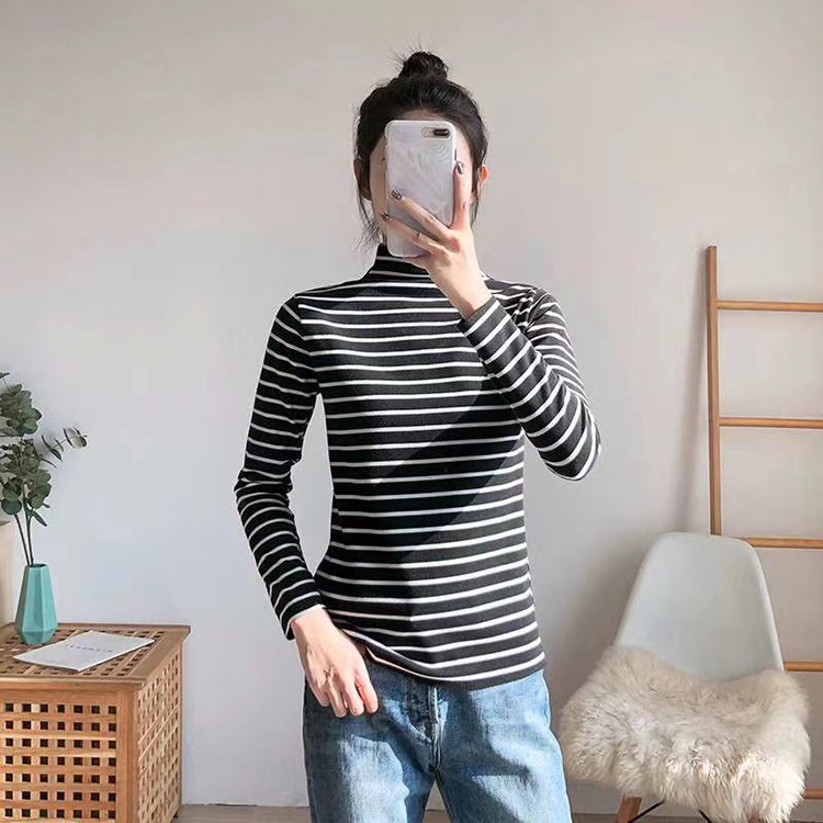 Semi-high-neck goddess dress, warm top, cationic base layer, women's autumn and winter new style, German velvet long-sleeved, thickened for outerwear details Picture