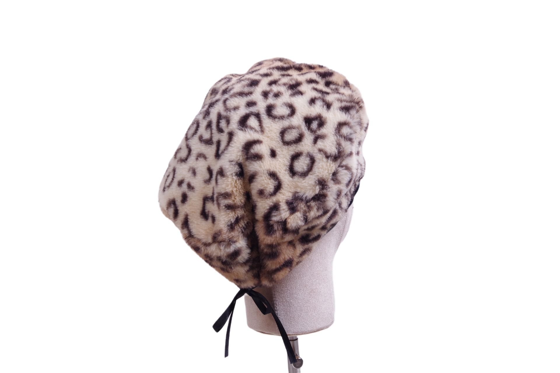 Faux Rabbit Fur Leopard Print Beret Fashion Smash Adjustable Faux Fur Hat details Picture