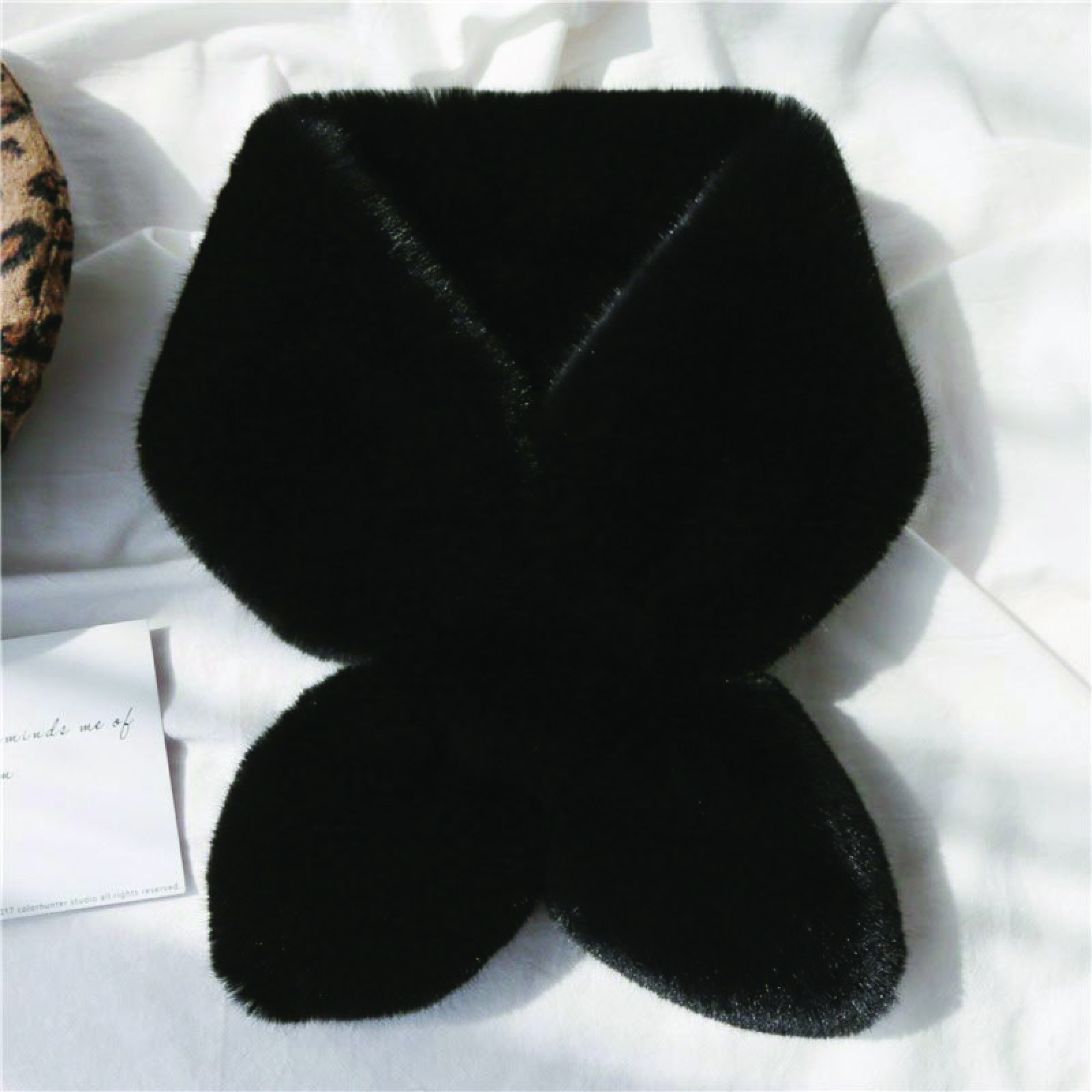 Soft Waxy Korean Chic Chic Style Thickened Solid Color Fur Bib Warm Imitation Rex Rabbit Hair Cross Scarf Wool Collar Female undefined