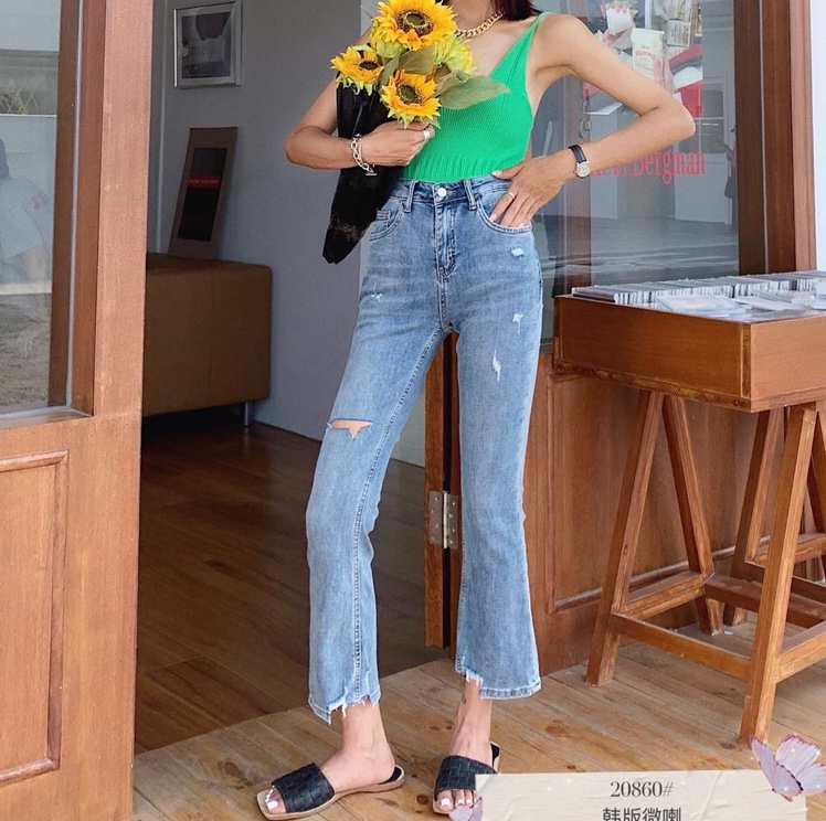 Komatsu Natsuki 20860 genuine 2020 Autumn/Winter new Korean-style fashionable stretch denim flared pants details Picture