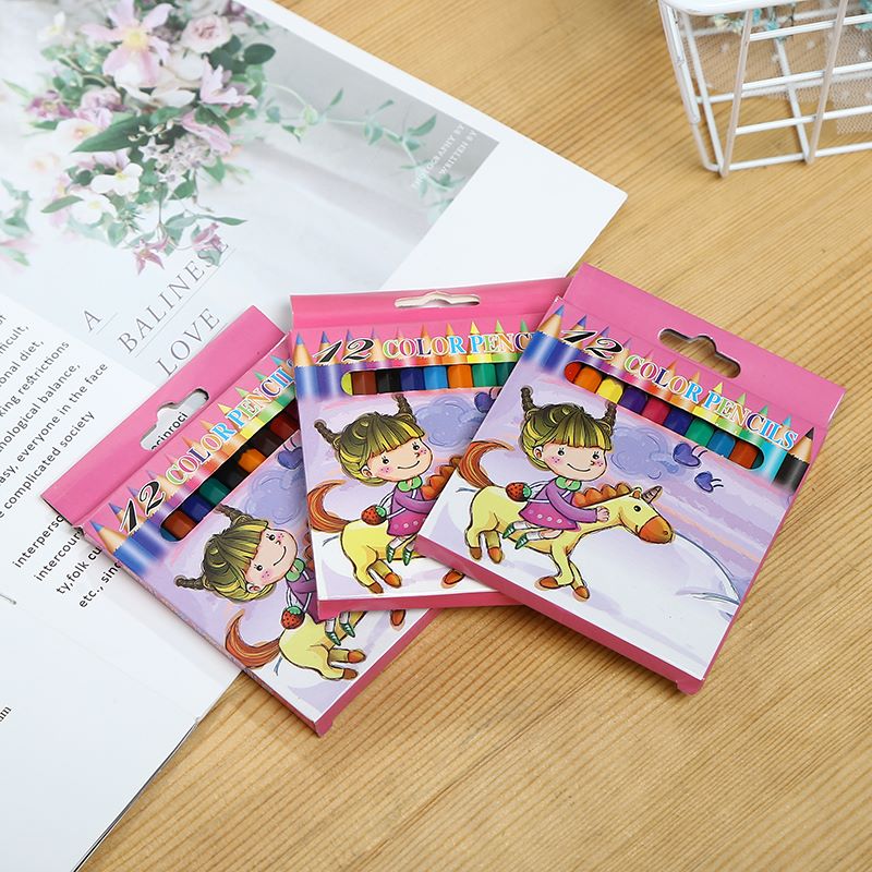 Short cartoon color pencil set Student painting art color pencil box children drawing color pen wholesale